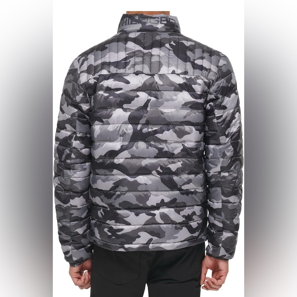 Tommy Hilfiger Men's Lightweight Packable Puffer Jacket Grey Camouflage 2XLT - Picture 8 of 12